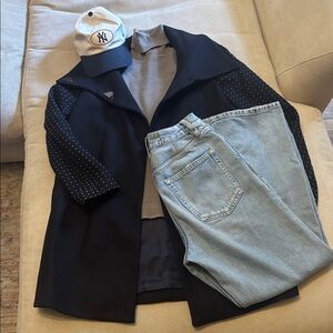 Zara Navy Blue Coat with Studded Sleeves